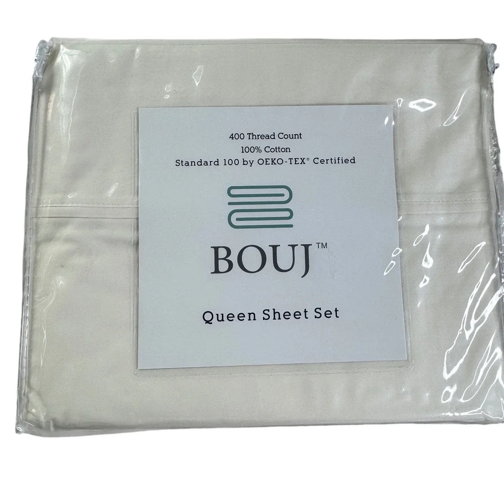 BOUJ Queen Sheet Set 400 Thread Count 100% Cotton Ecru OEKO-TEX Certified 4pc